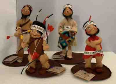 1991 Vintage Annalee Mobilitee Dolls Indian Family w/Tags Set of 4