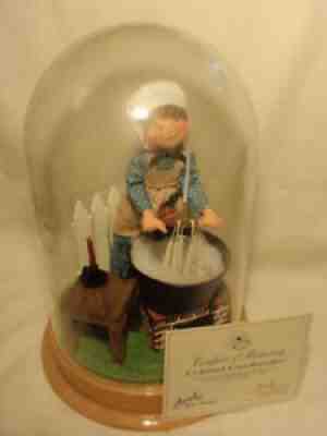 Annalee Colonial Candlemaker Doll w/ Wooden Stand & Glass Dome