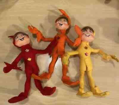Annalee Trio 10" Thanksgiving Fall Elf Elves Orange, Red & Yellow