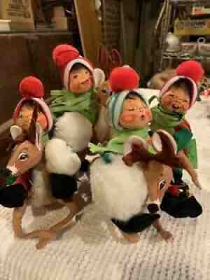 8 Piece Vintage Collectable Annalee Posable Christmas Reindeer With Children