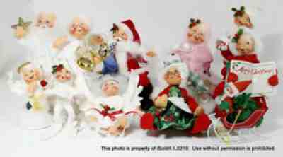 LOT 11 ANNALEE MOBILITEE DOLLS CHRISTMAS Santa, Angels, Elf, Mrs. Claus, Caroler