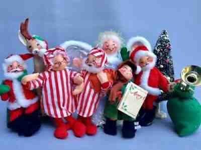 Vintage Lot 7 Annalee Christmas Dolls Angel Tree Topper Reindeer Santa Mrs Claus