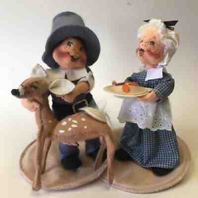 1993 Annalee 7â? PILGRIM COUPLE w/PIE & DEER signed Chuck Thorndike Annalee s son