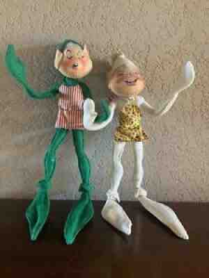 1960â??s Annalee 7" White And Green Workshop Elfs with Apron