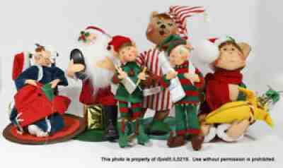 LOT 6 ANNALEE MOBILITEE DOLLS CHRISTMAS Santa, Mrs. Claus, Elves, Bear, Monkey