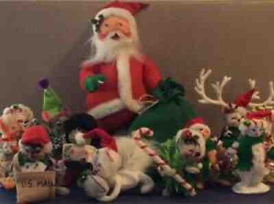 Vintage Annalee Christmas Lot of 12, 1 Large Santa 16", 11 small 8-10", 1975-'08