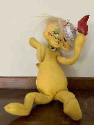 Vintage Annalee Doll Yellow Cat with Red Cardinal 1966