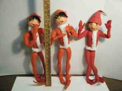 Lot Of 3 ANNALEE 20" Christmas Elf Pixie Doll Bendable C 1954