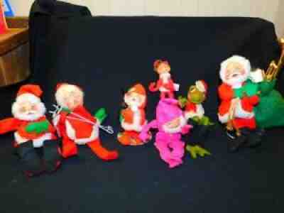 LOT of 7 Vintage ANNALEE Christmas SANTA DOLLS 1966 1969 1971 1981 1990 ELF FROG