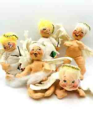 Vintage 1980s Annalee Christmas Angels 7" Lot of 5 Naughty Black Eye Closed Eyes