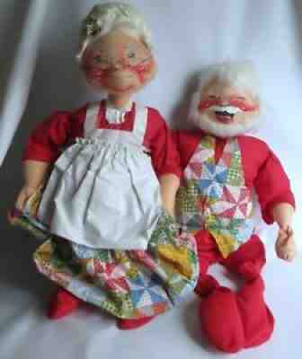 Vintage Lot 2 Annalee Mobilitee 24" Mrs Santa Christmas Gingham Patchwork 1971
