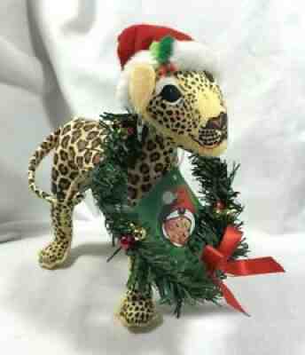 NEW W/TAGS ANNALEE DOLLS CHRISTMAS YULETIDE LEOPARD W/WREATH 2012 EXCLUSIVE10"