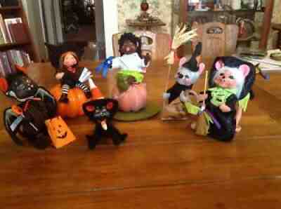 Annalee Halloween Lot Vintage 6 Dolls Trick or Treaters Pumpkins Witches Mask