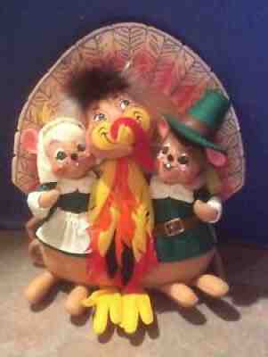 Annalee 2006 11" Lets Talk Turkey Pilgrims Thanksgiving Harvest Fall Mice Plush