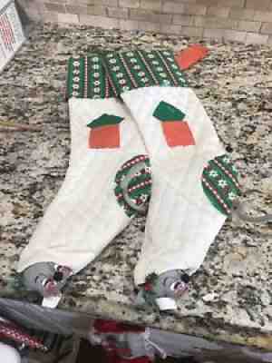 VINTAGE DOLL ANNALEE FELT CHRISTMAS Mice Mouse Lot Of 2 Stockings