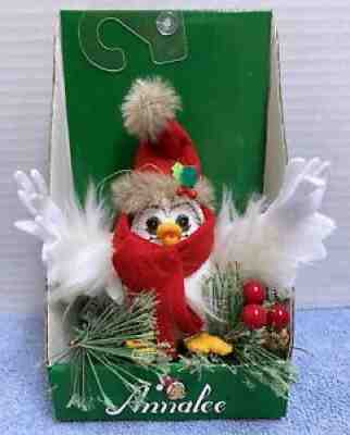 Annalee 3" 2019 Rustic Pine Snowy Owl w Scarf & Hat Christmas Ornament NIB