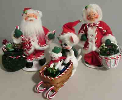 Lot of 3 Annalee Peppermint Santa + Mrs. Claus + Mice Mouse Sled Christmas 2007