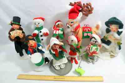 Vintage Lot of (9) Annalee Dolls - Christmas Carolers Santa Reindeer