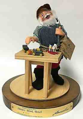 Vintage Annalee 10" Santaâ??s Work Bench Christmas Doll With Wood Base Plaque 1992