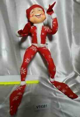Large 30"+ Annalee Snowflake Red Elf Doll Stocking Hat from 2007 VT4381