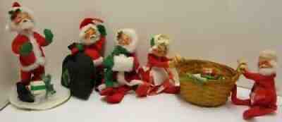 Vintage Annalee Mobilitee Santa Claus Mrs Claus Dolls Basket Presents Gifts 6 pc