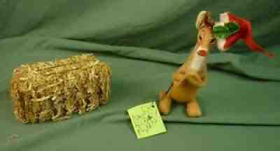 Annalee Dolls 10" Rudolph Red Nose Reindeer w/Santa Hat & Hay Bale c1971 AL789