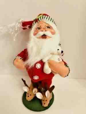 Annalee 2007 12" RED PJ'S & REINDEER SLIPPER SANTA HOLDING TEDDY BEAR Adorable!
