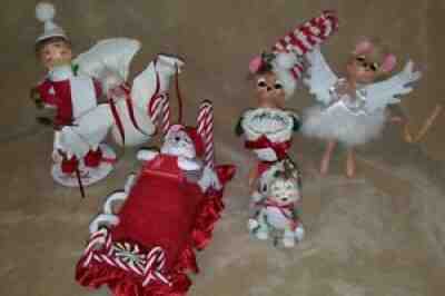 Lot of 4 Annalee Christmas Calico Cat, Hanging Dove, Elf, Mice Mouse Bed, Basket