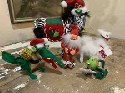Annalee Animal Lot (5) Christmas Holiday Santa Zebra Llama Frog Alligator 2007+