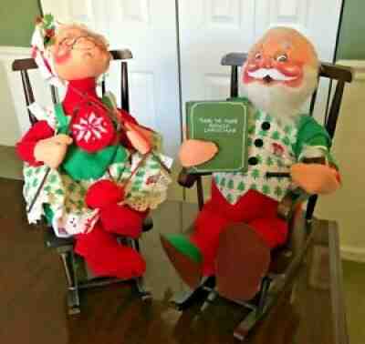 VINTAGE ANNALEE 17 INCH SANTA & MRS. CLAUS & ROCKING CHAIRS, TAG â??87 1967 1981