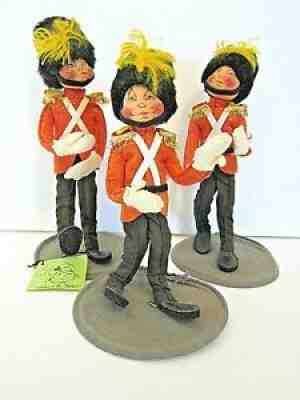 3 Vtg Annalee Mobilitee 11" Toy Doll Queens Guard Marching British Soldiers Tags
