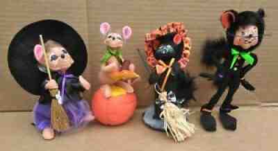 Lot of 4 Annalee - 6" to 8" Halloween Witch's Cat's Mice & Pumpkin VGC