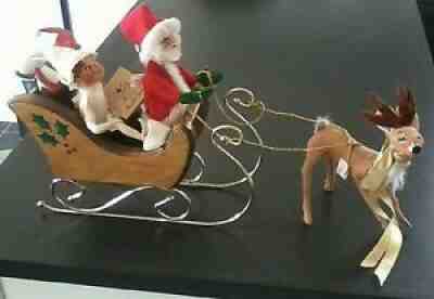 Annalee Santa Claus Sleigh plus 2 Elves & Reindeer - Vintage Christmas Figures