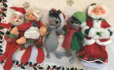 LOT OF VINTAGE ANNA LEE ANNALEE CHRISTMAS FIGURES, MICE, SANTA, MRS CLAUS!