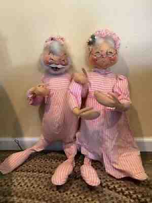 Annalee Dolls 28" Santa & Mrs Claus - Night Slumber Pajama 1960s Christmas AL811