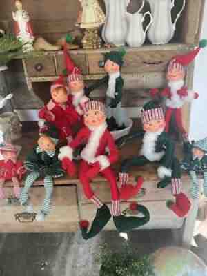 Anna Lee Christmas Elves Set Of 9 2004-2006. Lg. Med. Small.