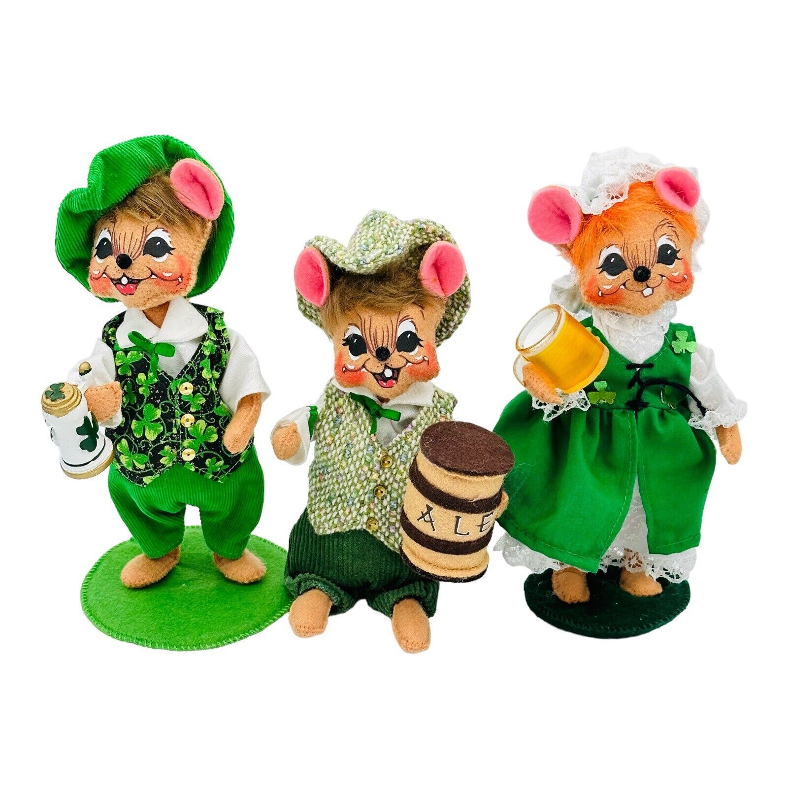 Annalee St Patrick’s Day Set Of 3 Irish Mice Holding Beer Stein RARE