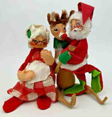 Vintage ANNALEE Mobilitee 1971 Mr & Mrs Santa Claus Rudolph Red Nosed Reindeer