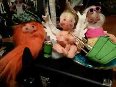 Holiday Vintage Annalee Dolls Pink Santa Leprechaun Angel w Trumpet 90 91 2007