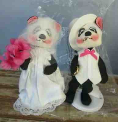 Vintage Pair of 2001 ANNALEE 8" BRIDE AND GROOM PANDA BEAR DOLLS