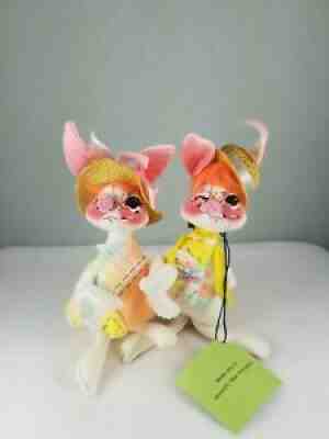 Annalee Doll Easter Bunny And Wife Winking 1971 6" (2 Dolls Total)