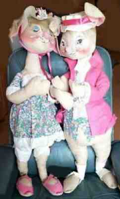 LARGE 1970s Annalee STORE DISPLAY Lady and Gentleman Easter Bunny 31"