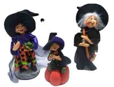 Annalee Halloween Witch Doll Figurine Lot of 3-Old Hag, Dotty, On Pumpkin 003