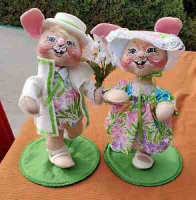 VINTAGE ANNALEE SPRINGTIME EASTER BUNNY BOY & GIRL 1991 12"