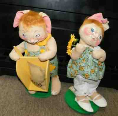 RARE 2 Anna Lee Easter Bunny Dolls 18" Collectibles Hard-2 Find Rabbits Garden