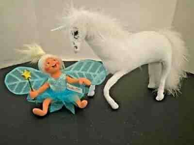Annalee Unicorn Horse 10" and blue fairie with wand 5" ~ Vintage 2004