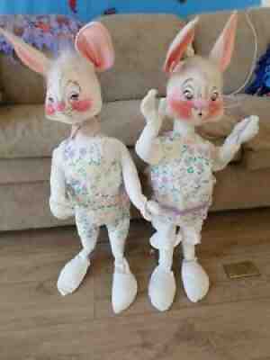 Annalee Mobilitee 1971 STORE DISPLAY 34" Tall Mom & Dad Easter Bunny Bunnies