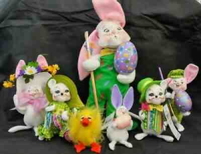 Lot of 7 Annalee Easter Spring Posable Dolls Mouse Bunny Chick 2006-2008 4"-12"