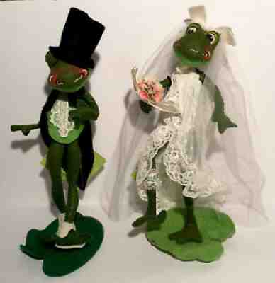Vintage Annalee Bride Groom Frogs 1969 With Tags Bridal Couple Felt Doll Wedding