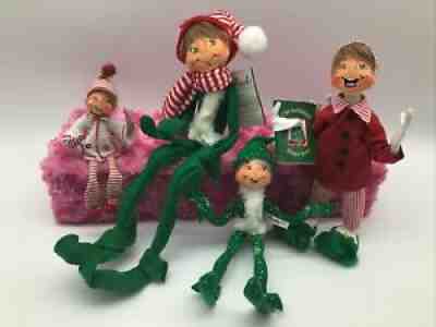 Annalee Christmas Elf Doll Lot Green Snowflake Candy Cane Bedtime Merry Mint 14â?